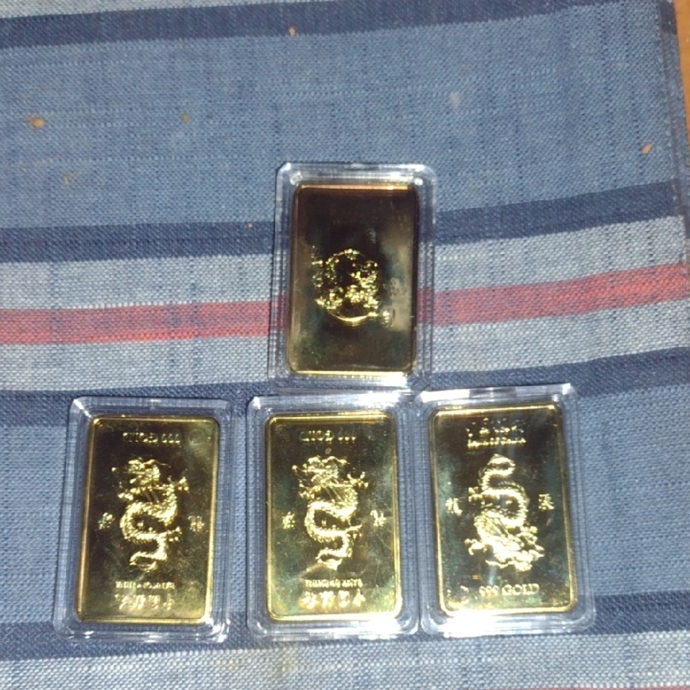 4 Oz Dragon 🐉 &Yin Yang ☯️ Gold 🪙 Plated Engraved Gold Bars(4)